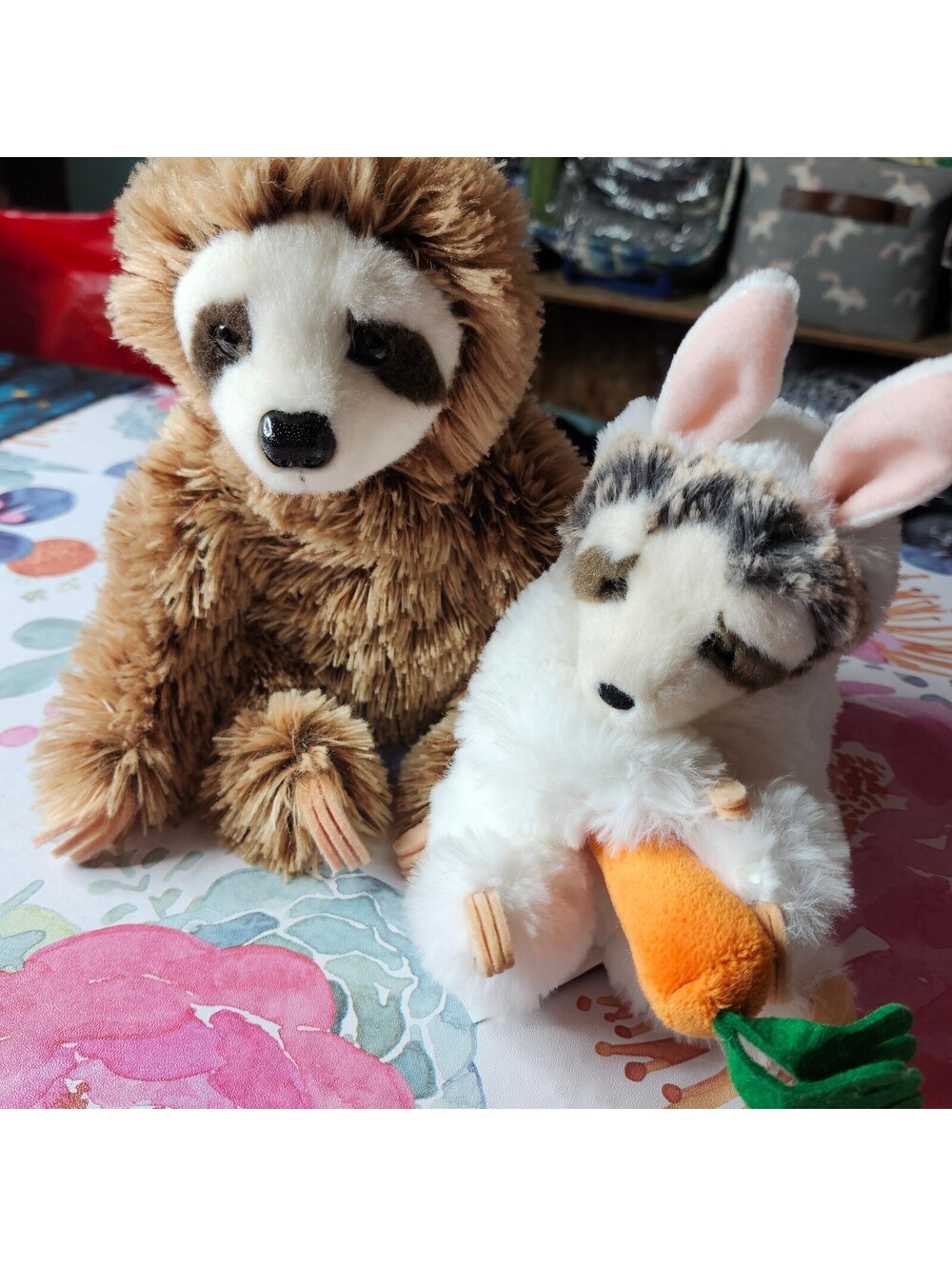 Douglas Sloth Plush Set of 2 Brown & Bunny Carrot Sloths